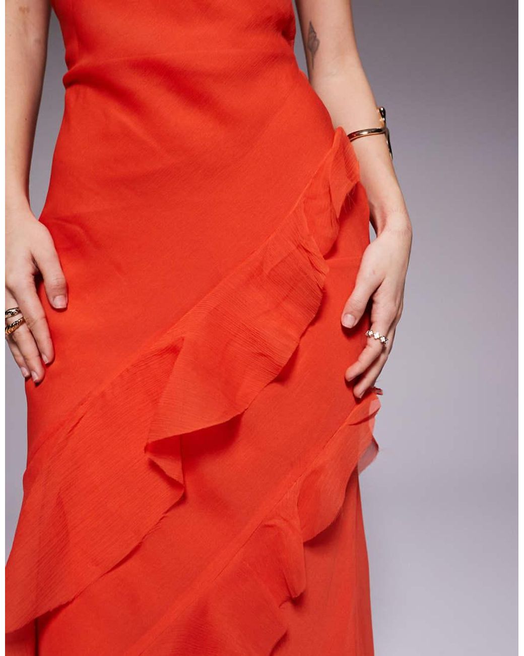 ASOS Red Asos Design Petite Scoop Neck Maxi Dress With Ruffle Skirt And Cut Out Back