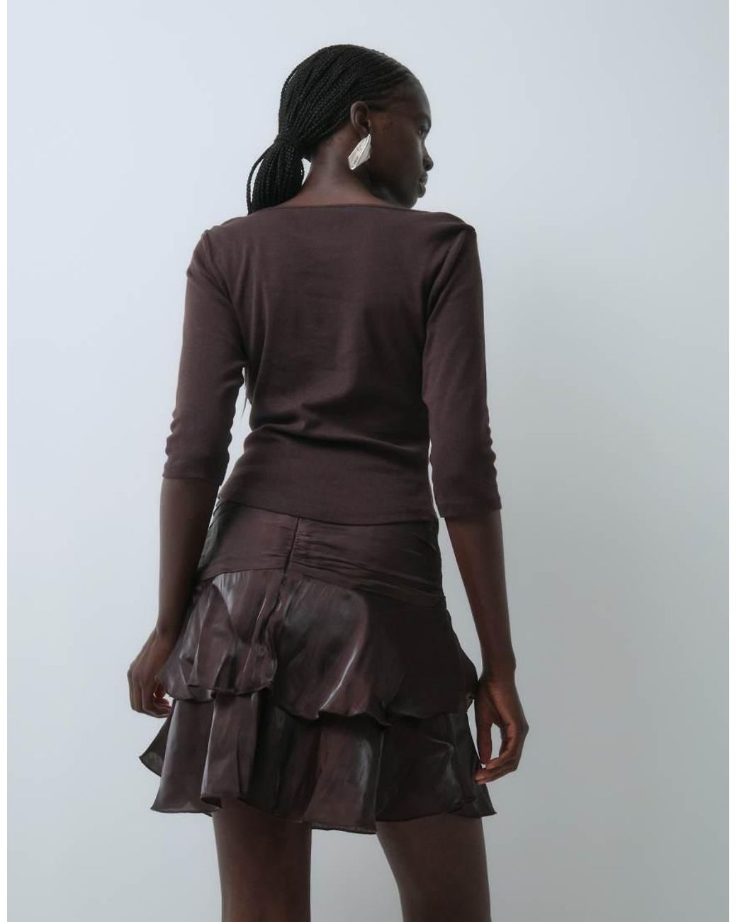 Vero Moda Brown Tiered Shimmer Detail Mini Skirt