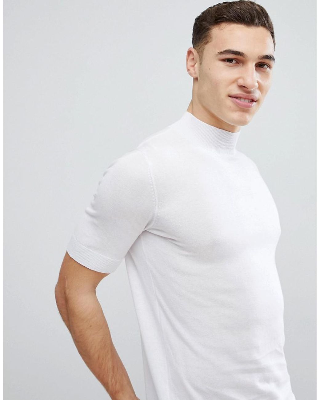 T-shirt col roulé moulant en maille Jean ASOS pour homme en coloris Blanc |  Lyst