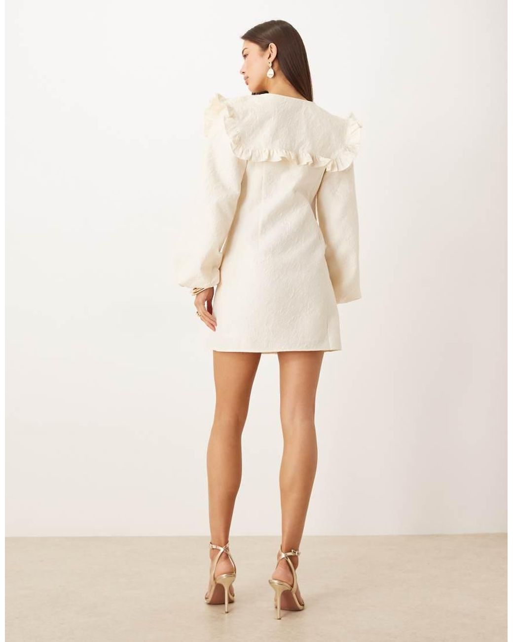 Ghospell Natural Oversized Collar Balloon Sleeve Mini Dress