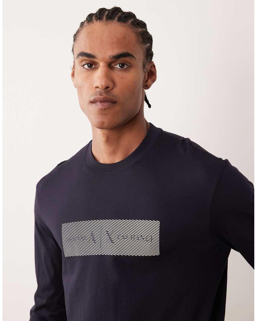 ARMANI EXCHANGE Blue Logo Long Sleeve T-Shirt for men