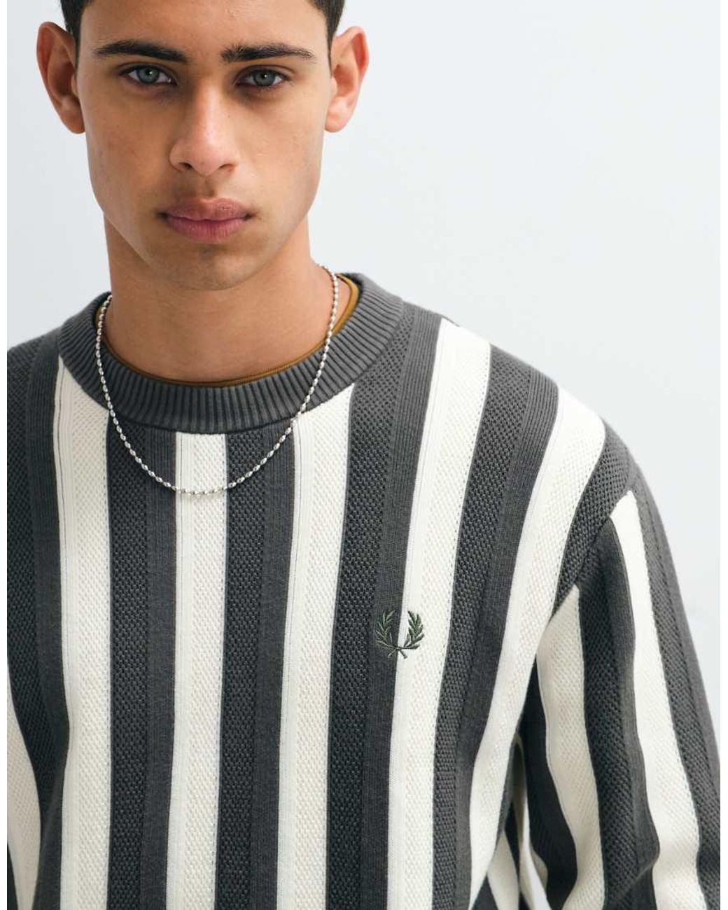 Fred Perry Black Textured Stripe Jumper for men