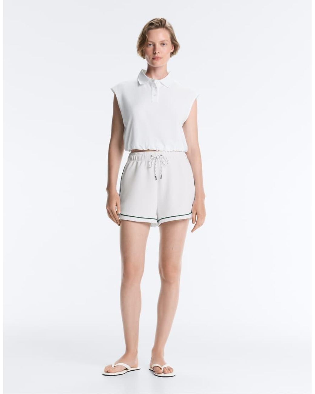 Oysho White Sleeveless Piqué Cotton Polo Shirt
