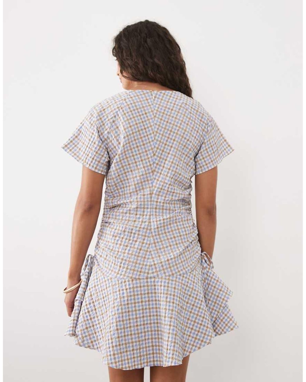 ASOS Multicolor Short Sleeve Mini Dress With Ruching Tie Waist Detail