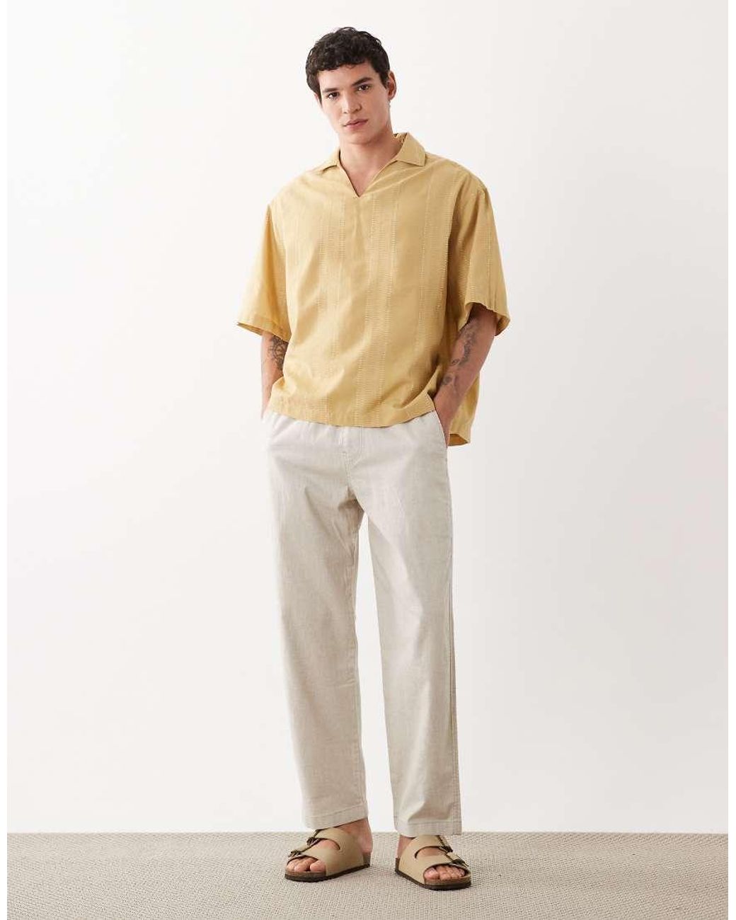 ASOS Natural Boxy Oversized Overhead Textured Shirt for men