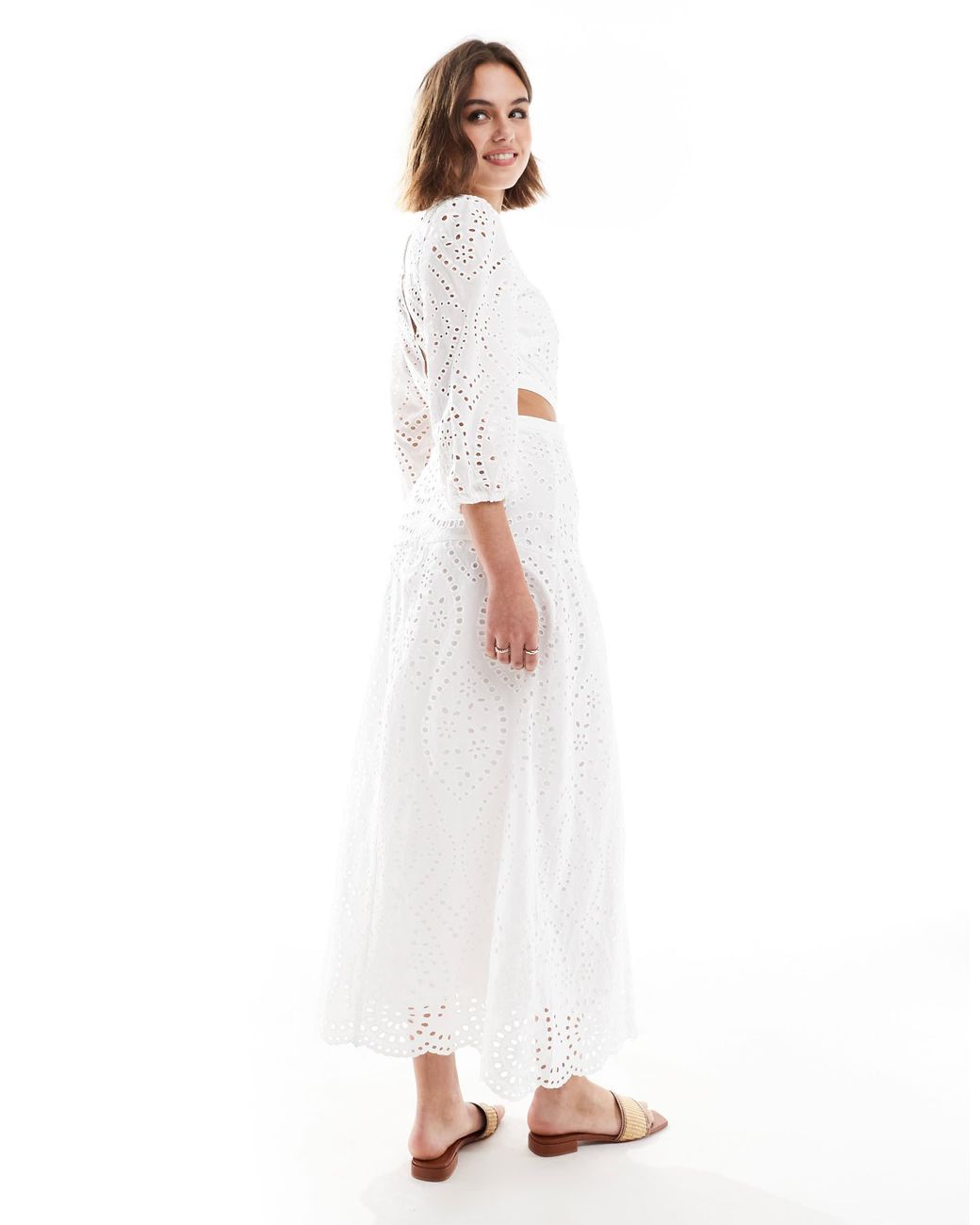 Mango Crochet Detail Cut Out Midi Dress in White | Lyst