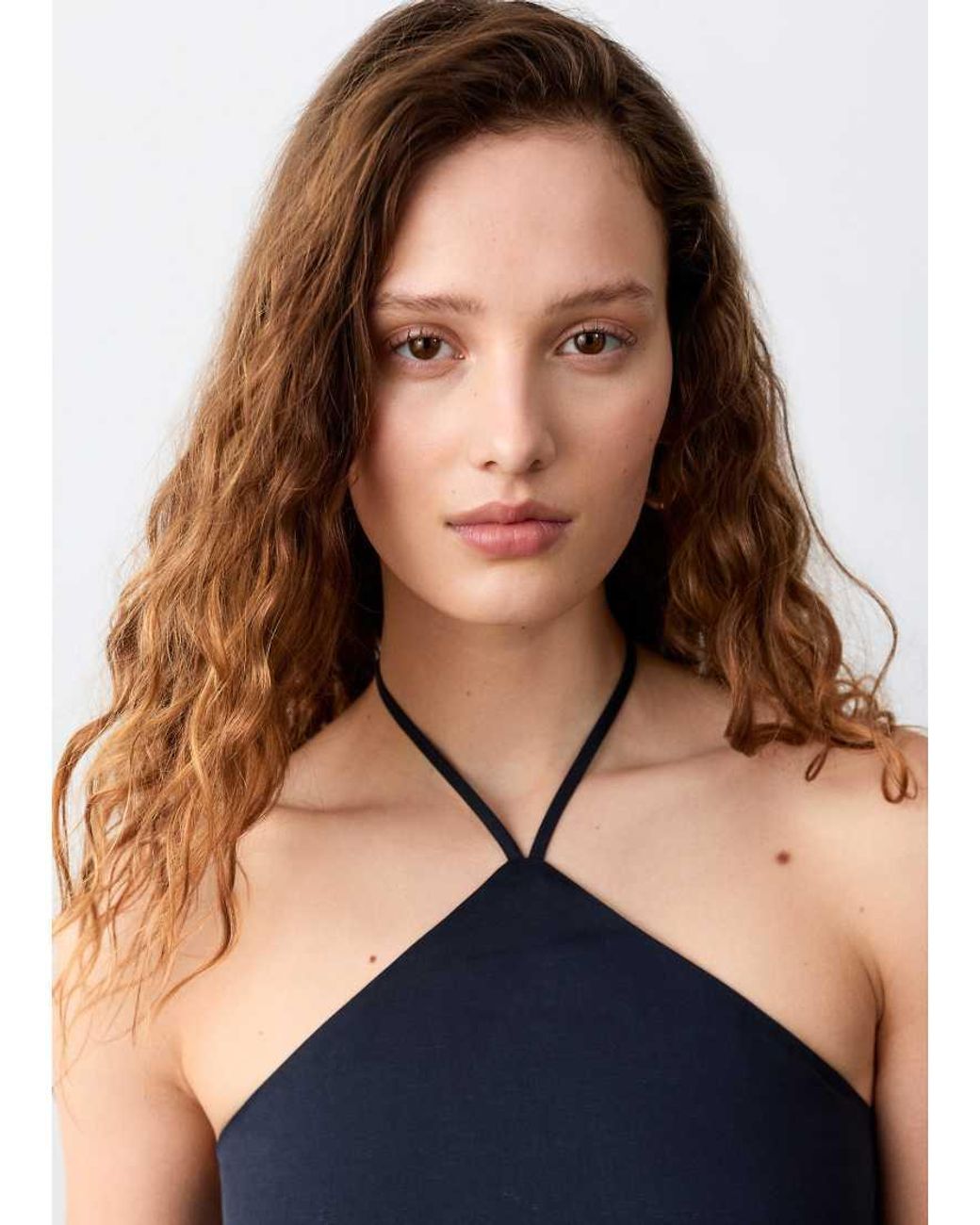 Mango Blue Teen Linen Mix Halterneck Top