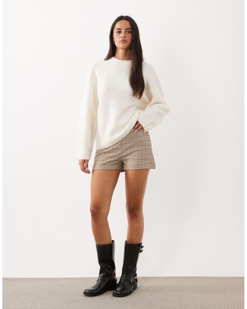 Gina Tricot White Crew Neck Knitted Wool Alpaca Jumper