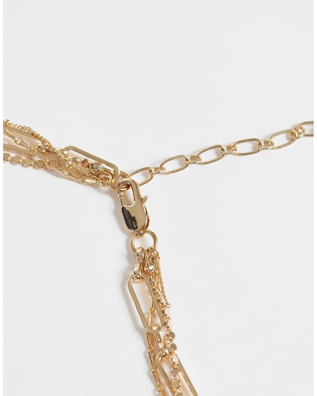ASOS White Multirow Necklace With Mix Chain Detail And Molten Circular Pendant