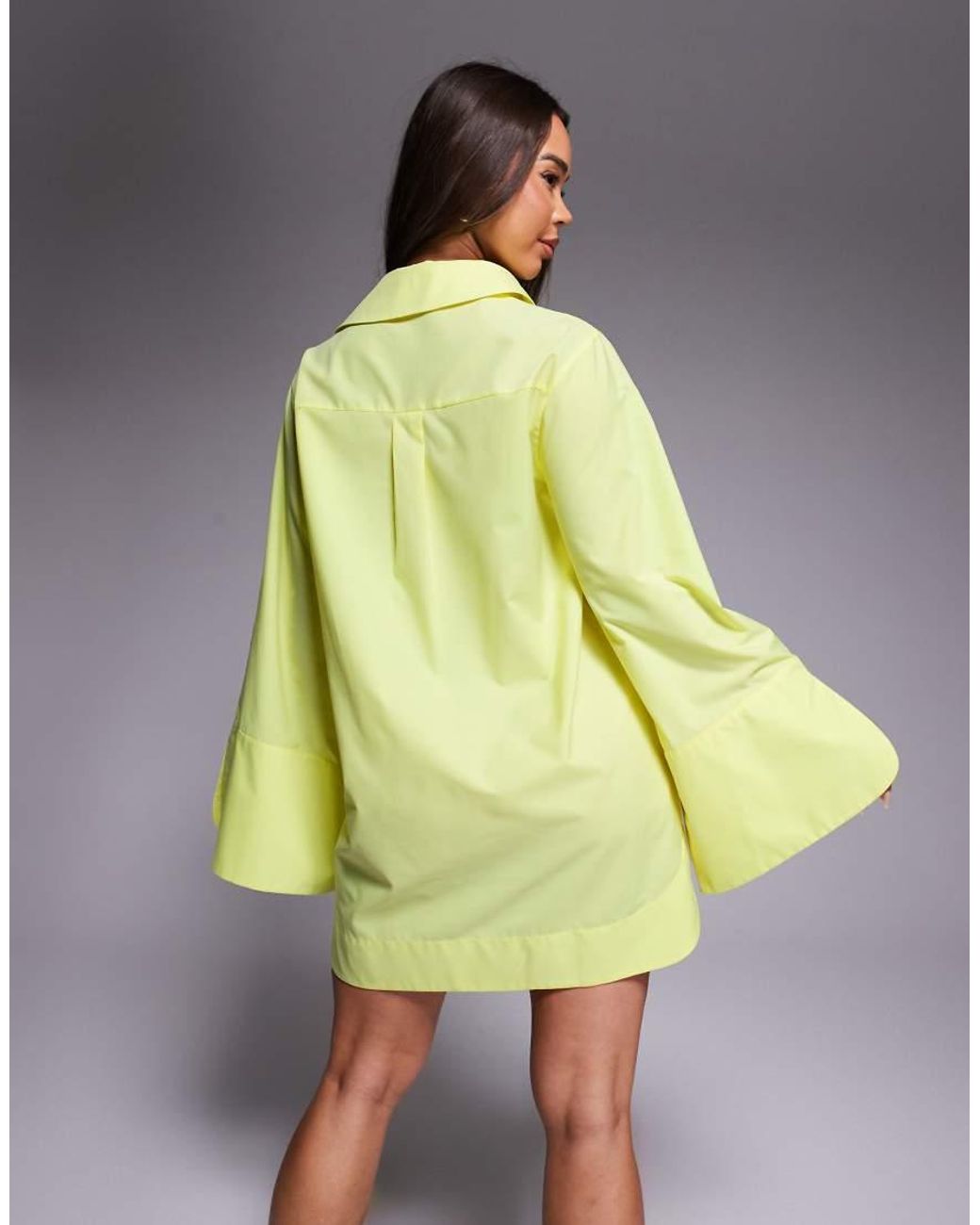 ASOS Yellow Mini Shirt Dress With Wide Cuffs And Oversized Pockets