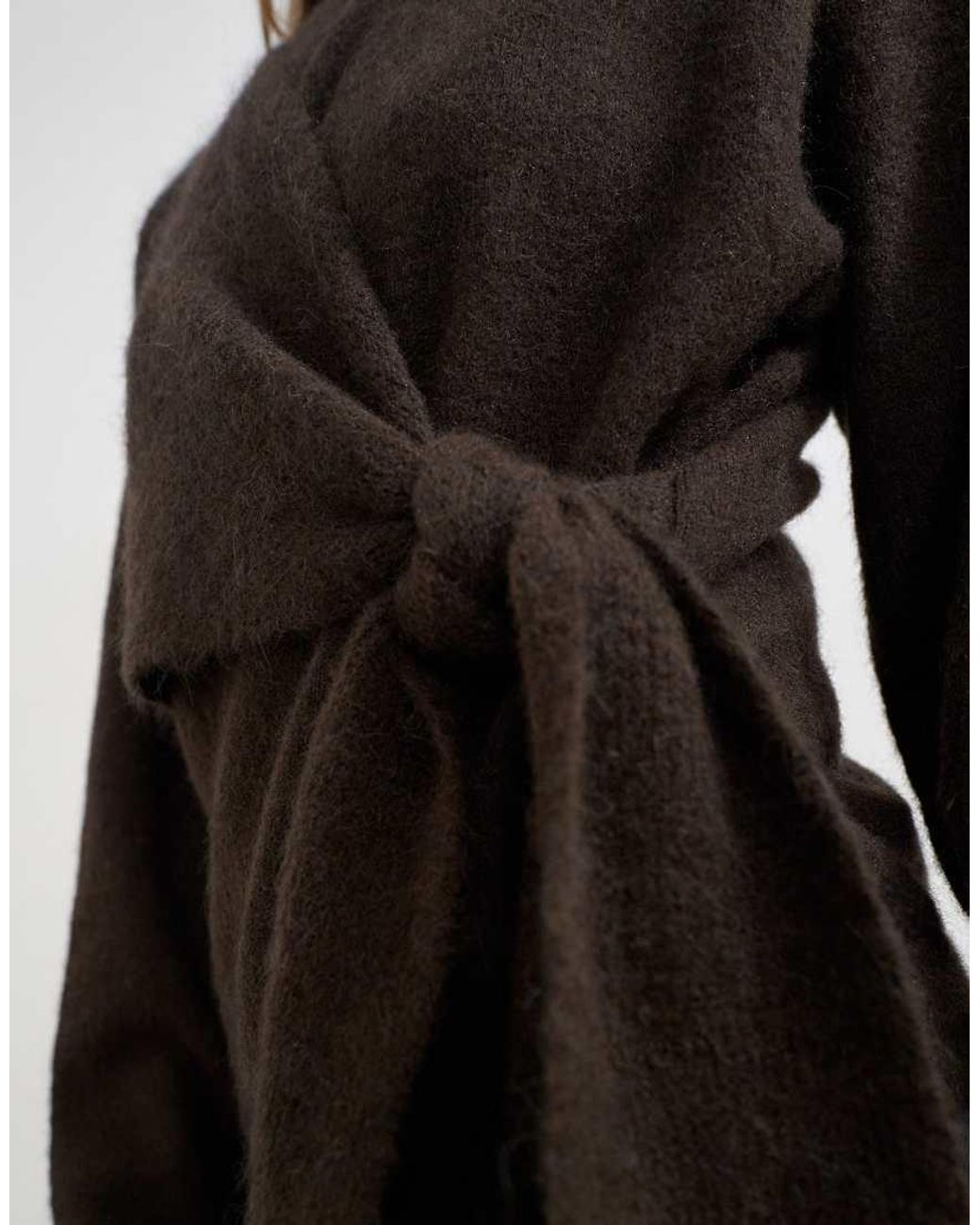 TOPSHOP Black Knitted Front Tie Sweater With Wool And Alpaca
