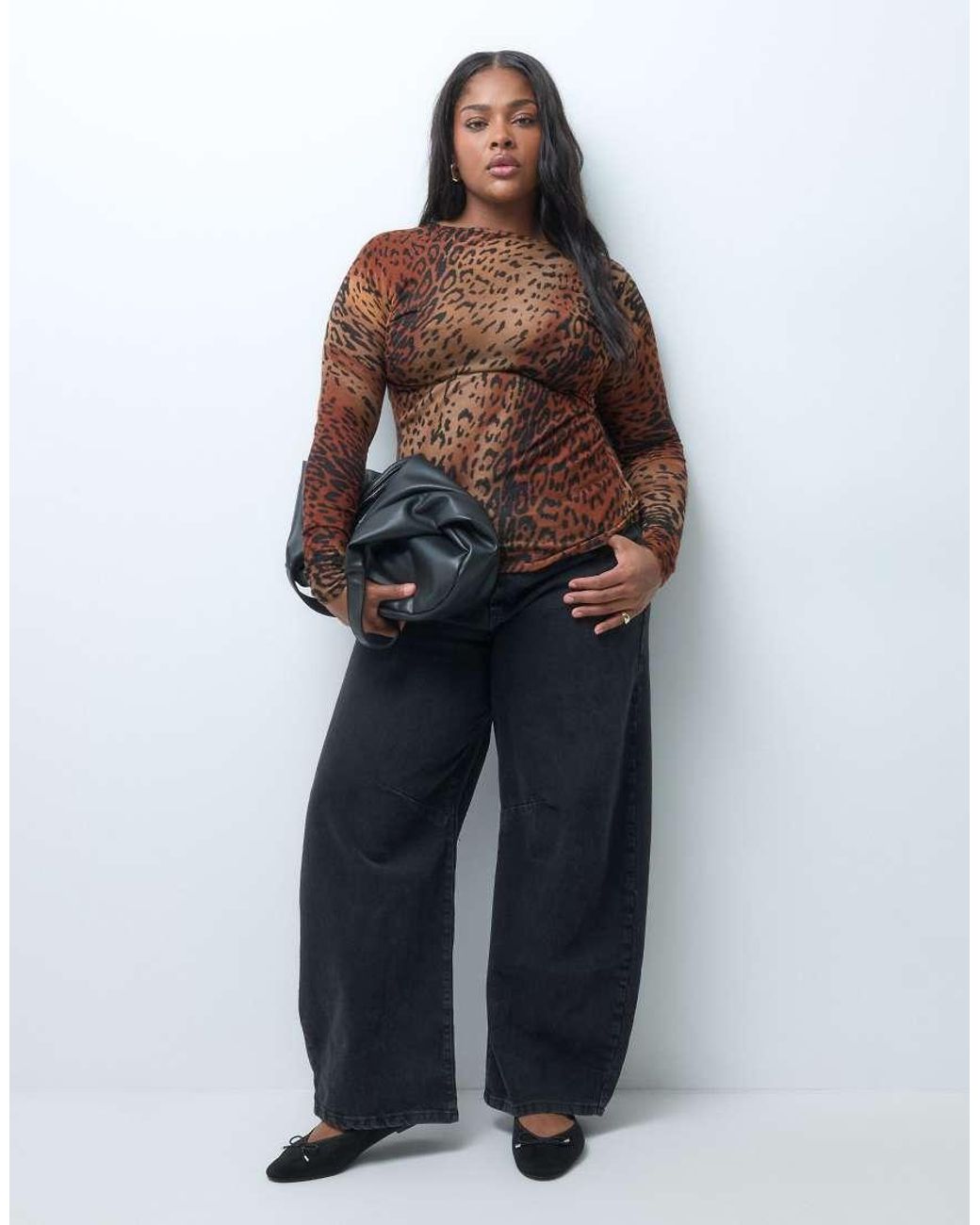 ASOS Brown Asos Design Curve Sheer Knitted Ruched Side Top