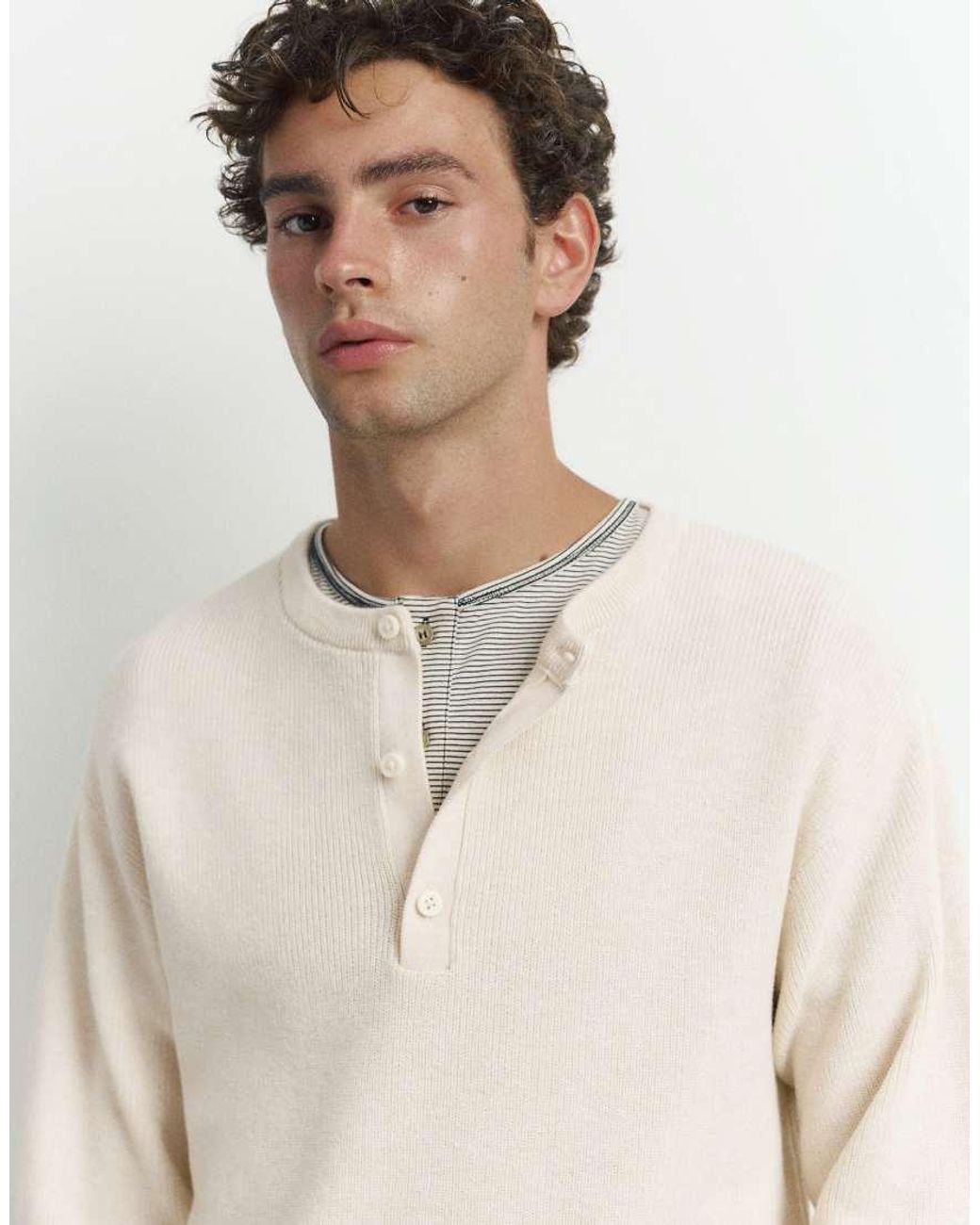 Pull&Bear Natural Henley Neck Jumper for men
