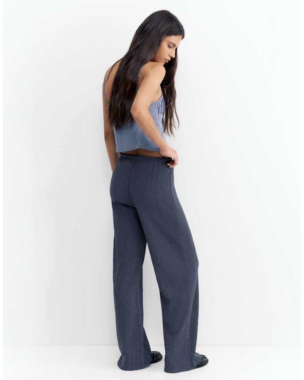 Pull&Bear Blue Wide-leg Crepe Trousers