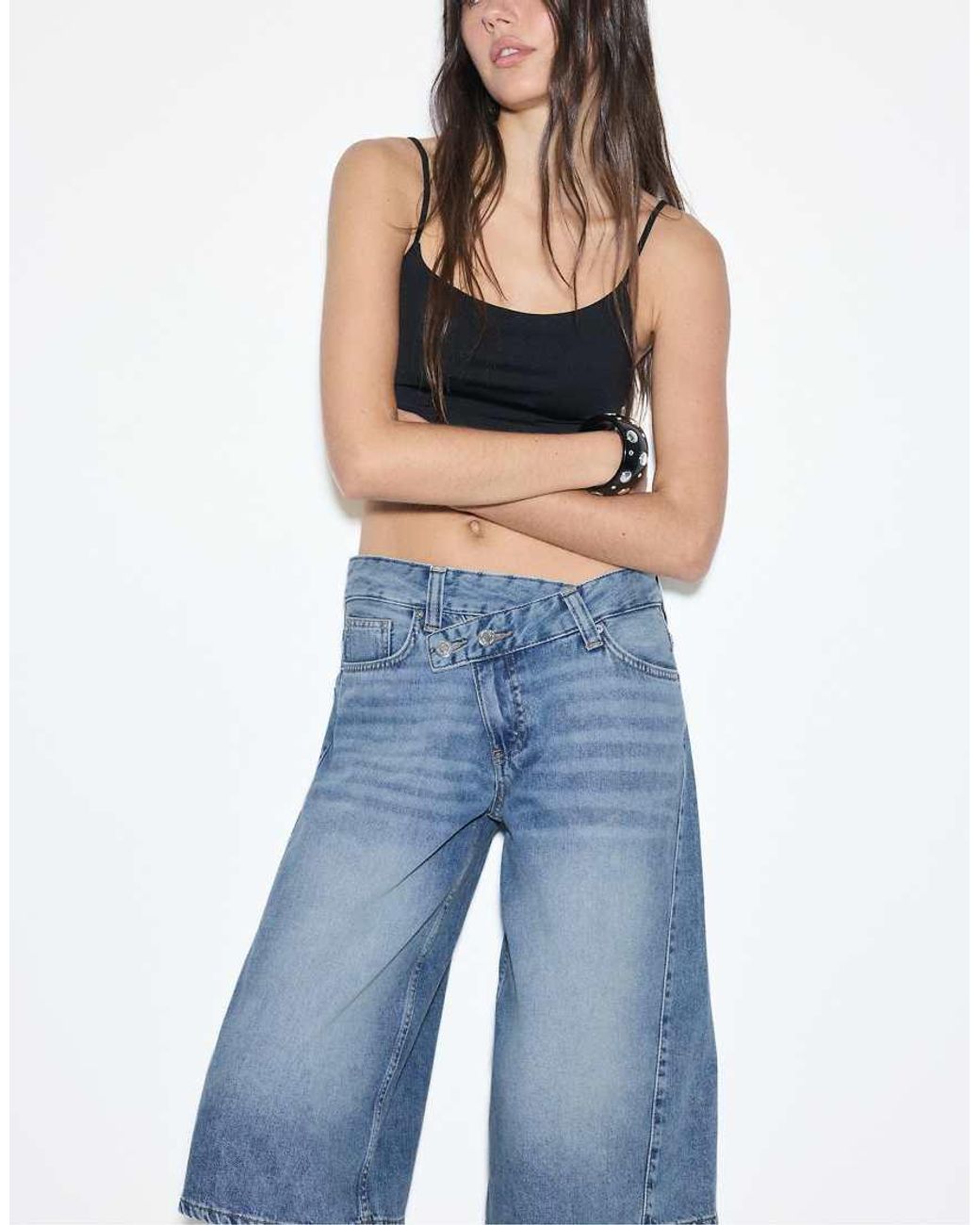 Stradivarius Blue Cross-over Waist Bermuda Shorts