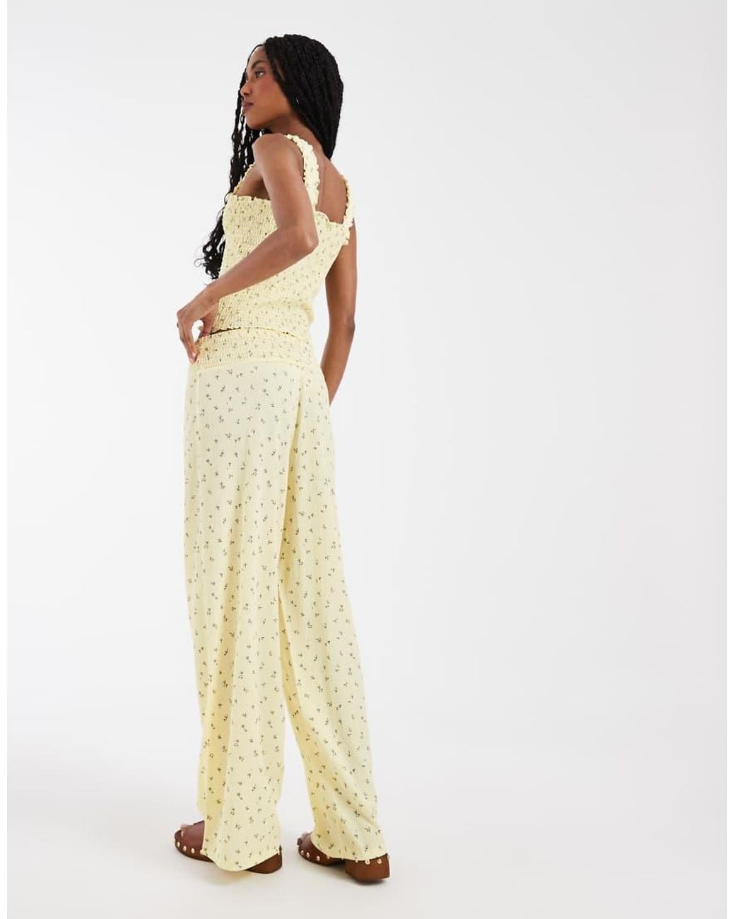 Pieces White Smock Waist Ditsy Floral Pants