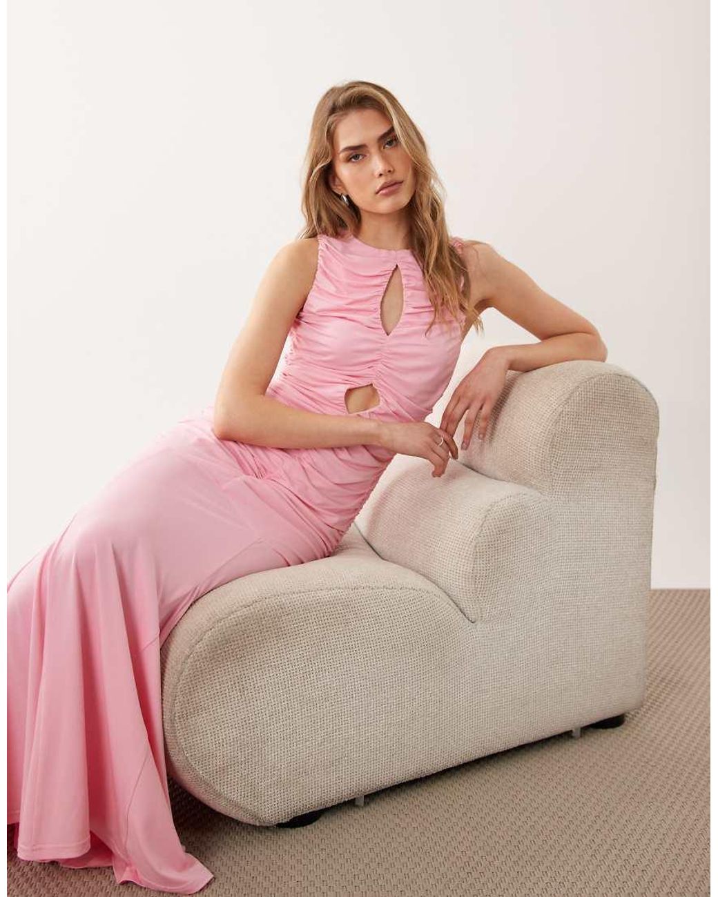Pretty Lavish Pink Shayla Ruched Cut Out Jersey Maxi Dress