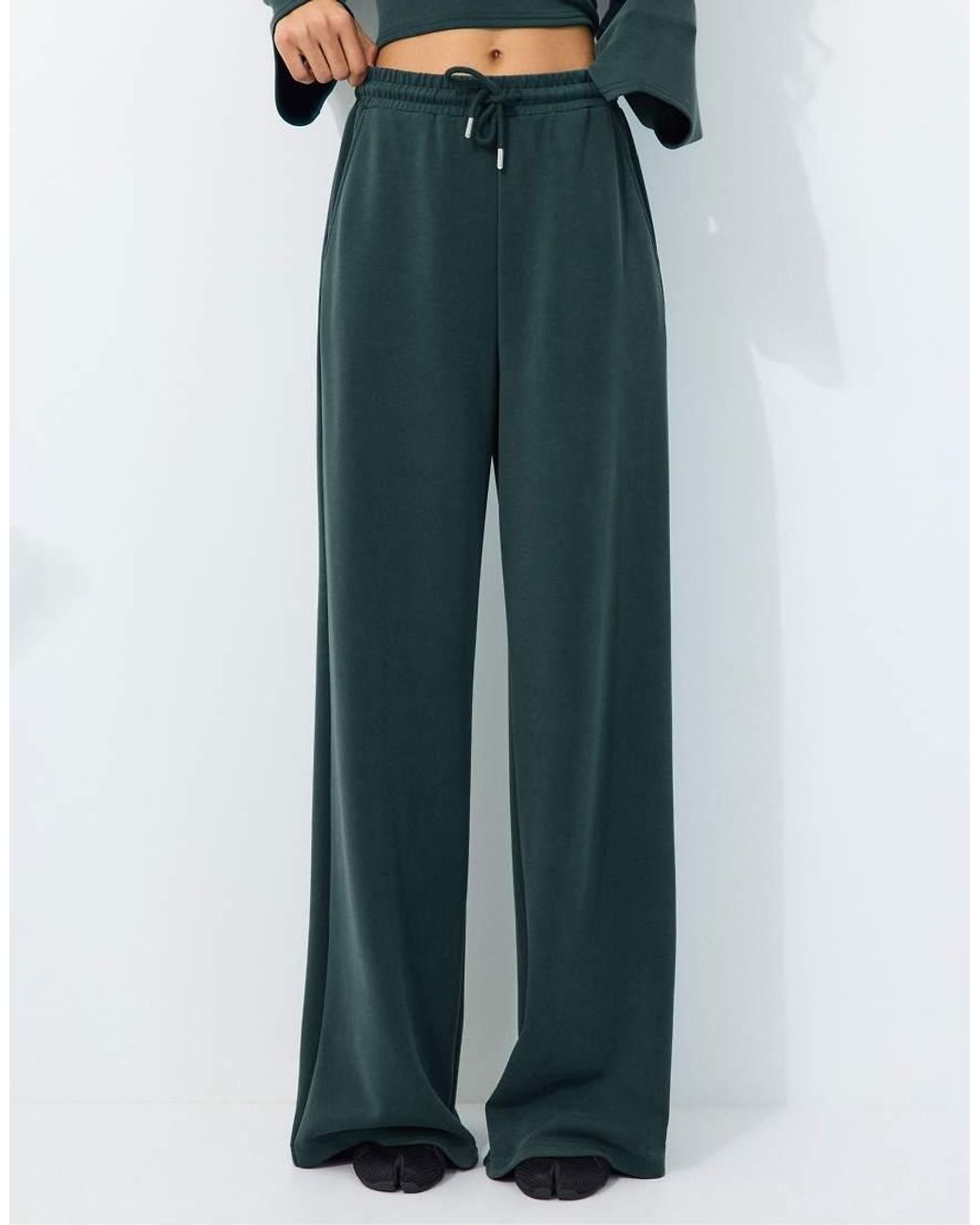 Stradivarius Green Soft-touch Palazzo Trousers