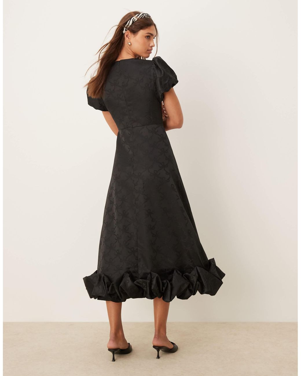 Sister Jane Puff Sleeve Bubble Hem Maxi Dress in Black | Lyst