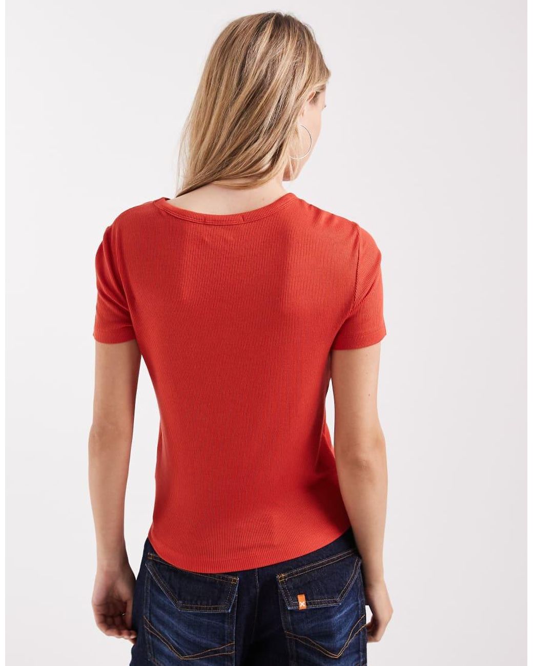 Aware Red Ribbed T-shirt