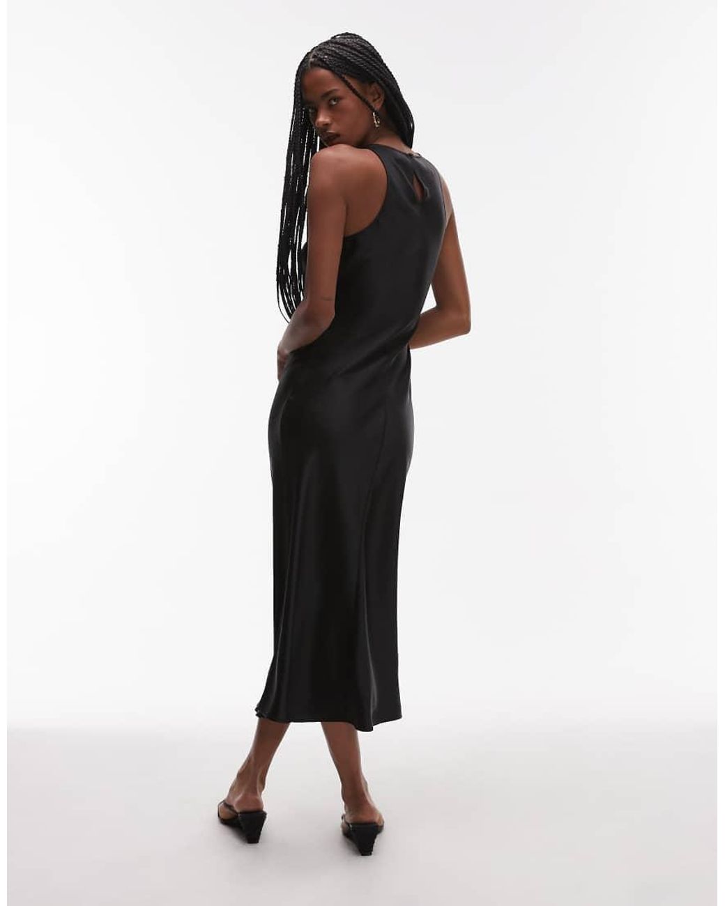 & Other Stories Black Bias Cut Satin Midi Dress