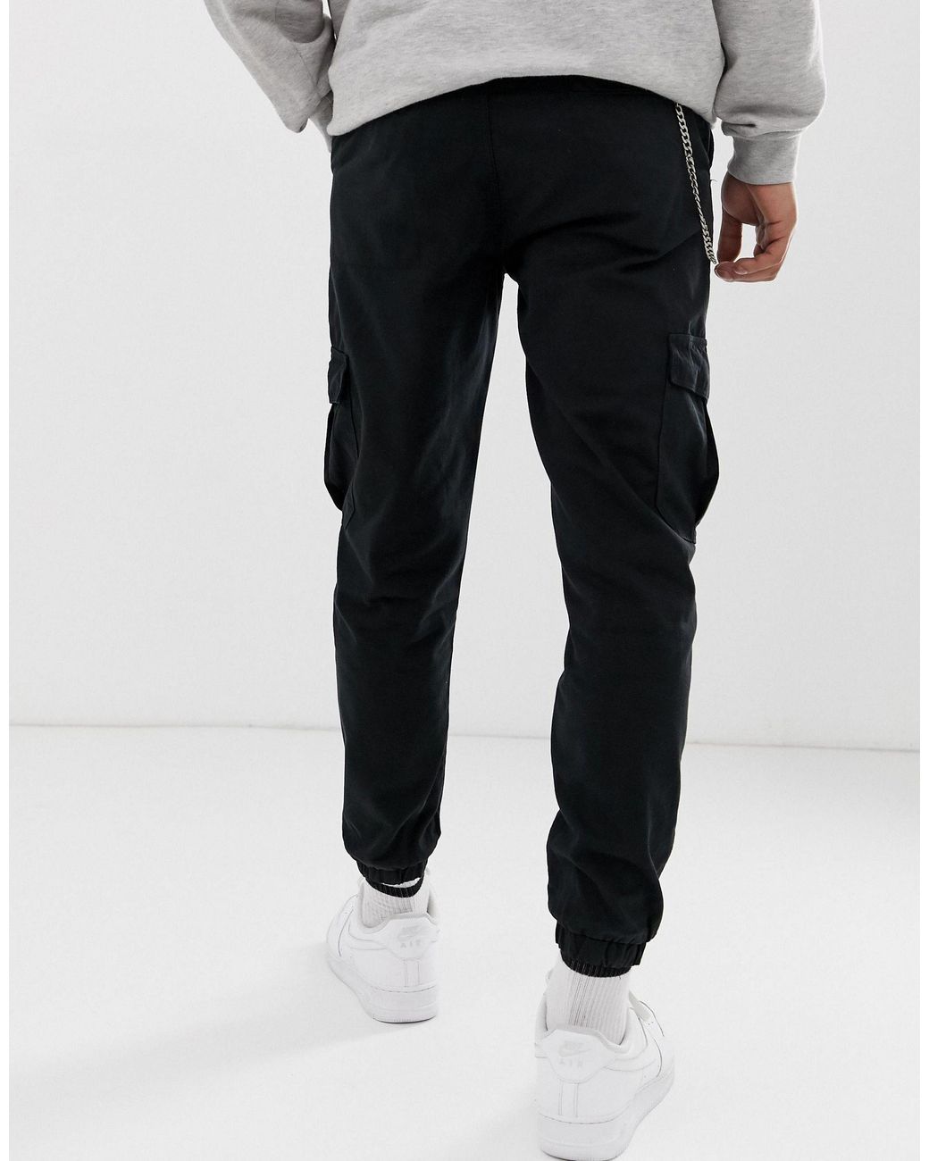 Cargo Pants with Chains Pocket  Pants for women White wide leg pants Black  cargo pants