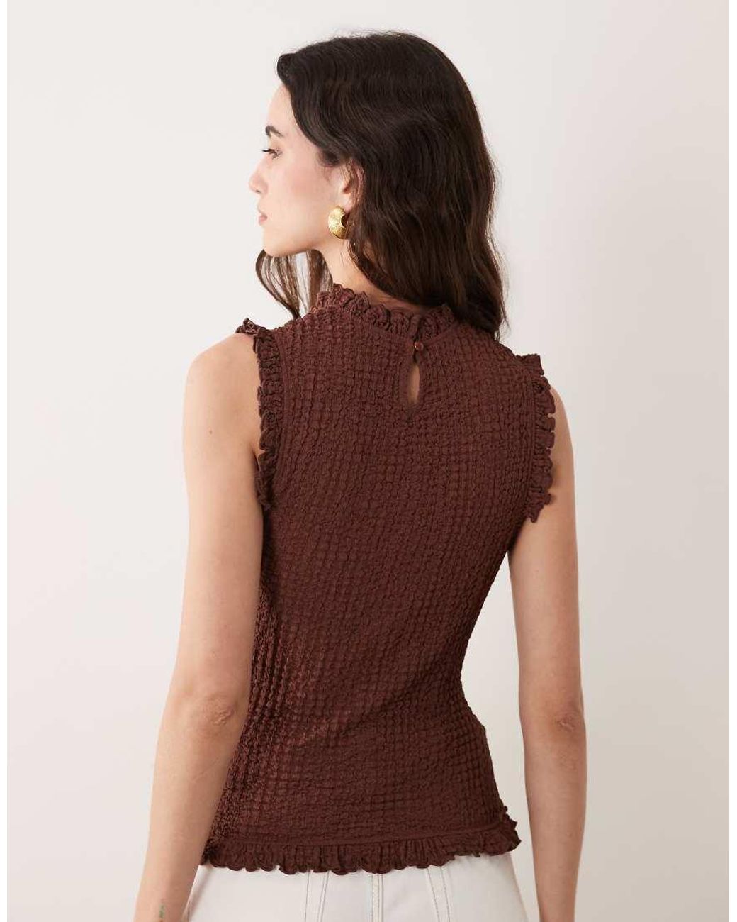 ASOS Brown Frill Edge Top