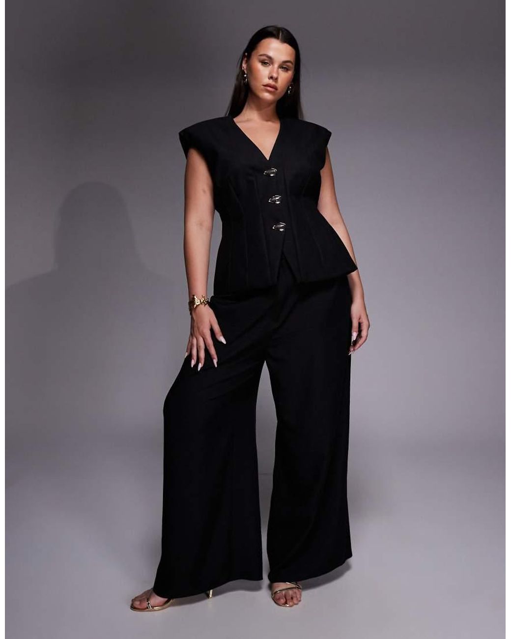 ASOS Black Curve Co-Ord Cinched Waistcoat With Linen
