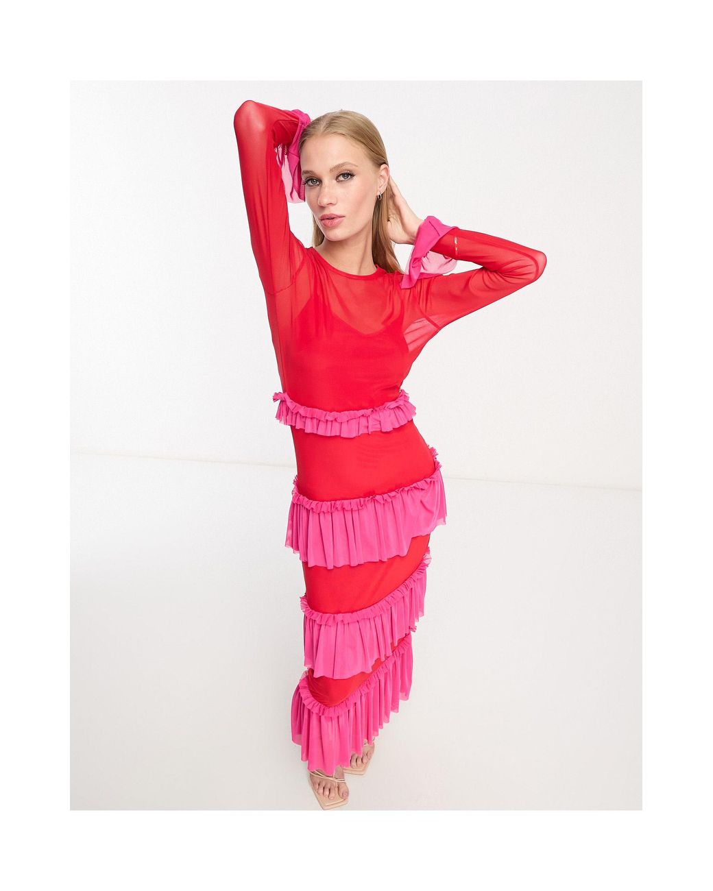 Mesh top frill dress
