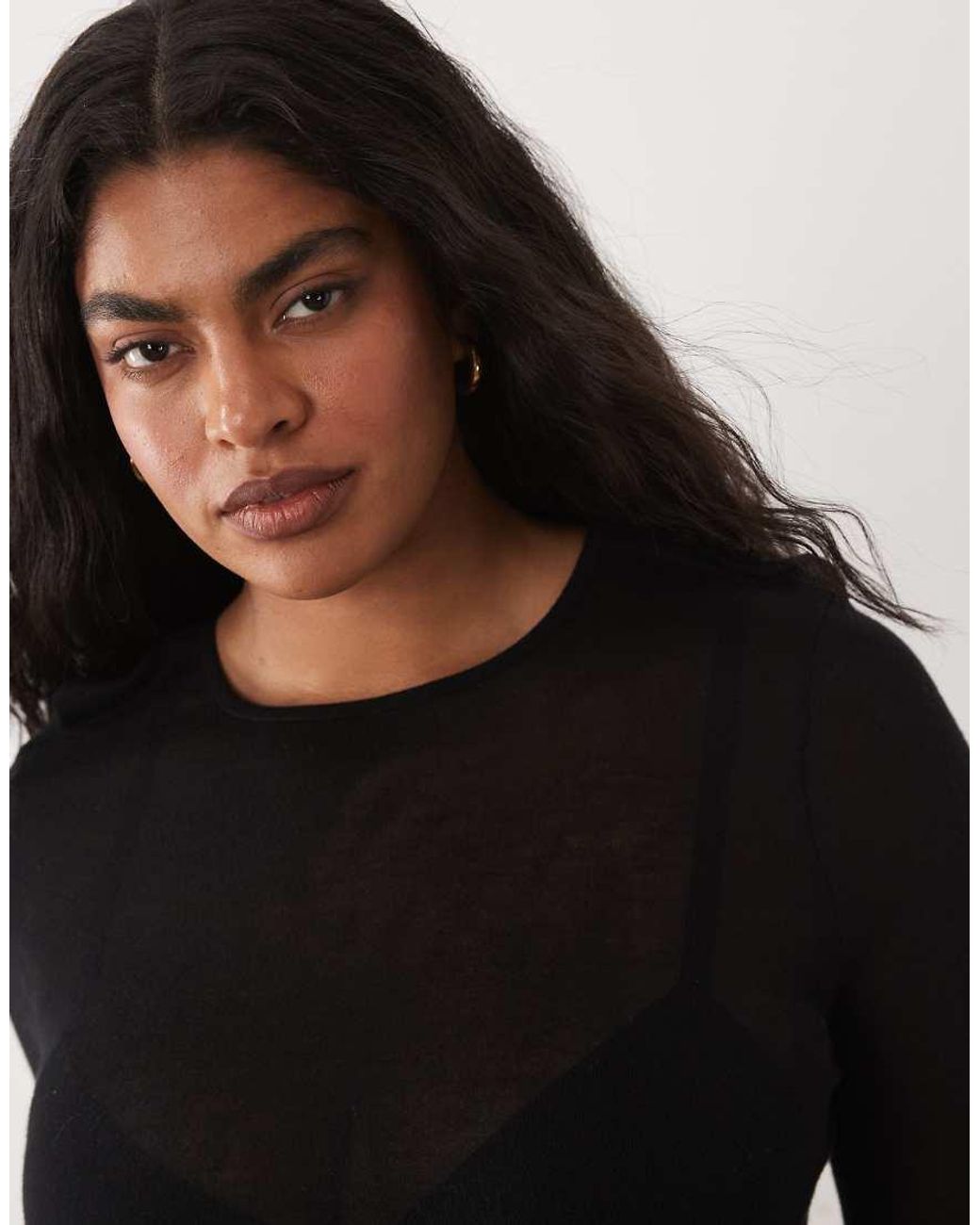 ASOS Black Asos Design Curve Sheer Knit Ruched Side Top