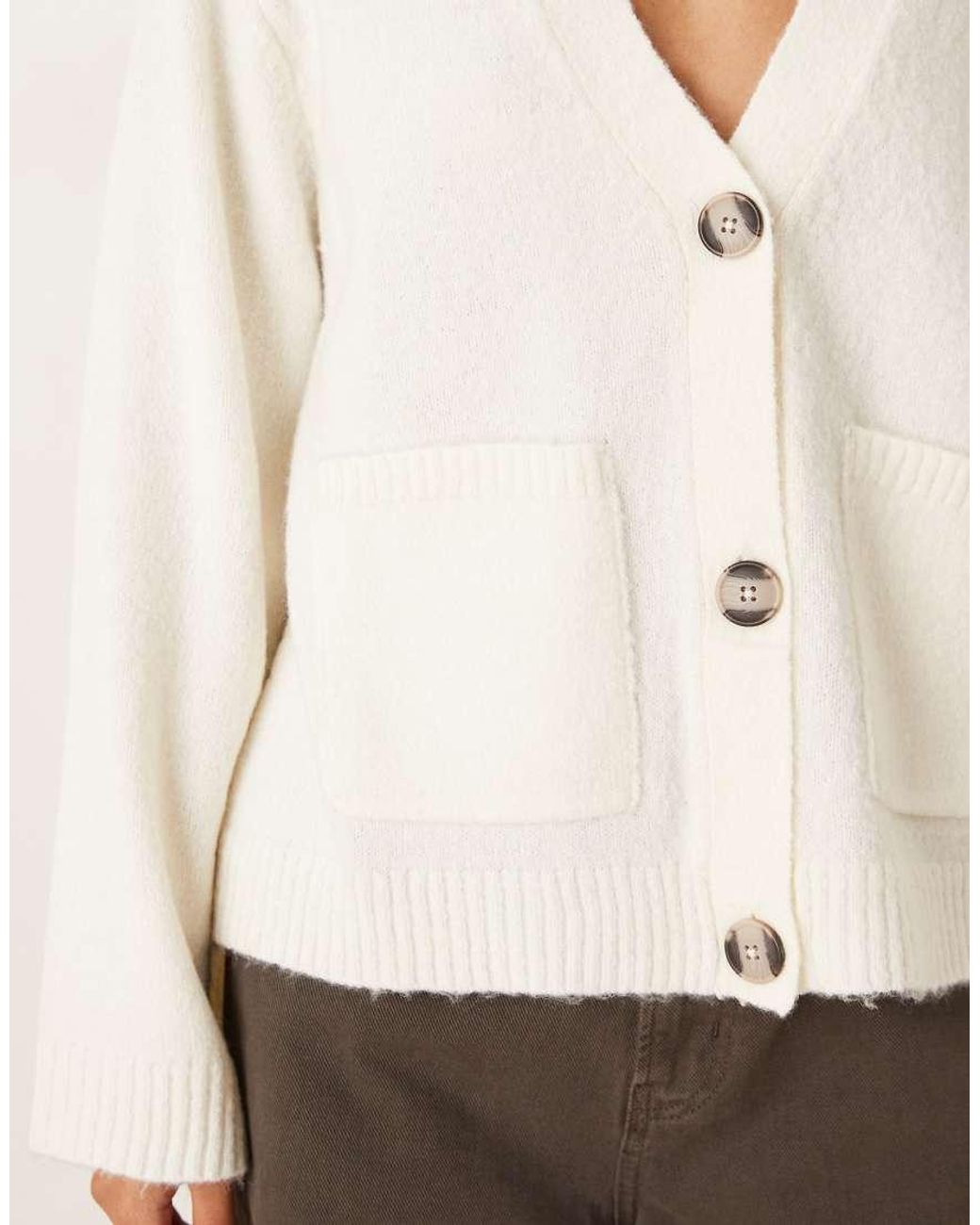 Gina Tricot White Relaxed Knitted Cardigan With Pockets