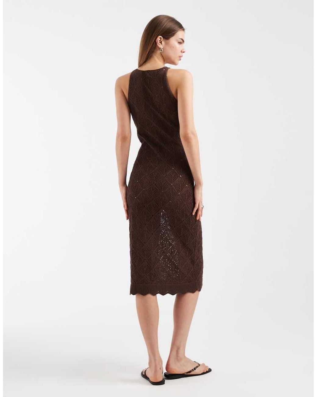 ONLY Brown Crochet Midi Dress
