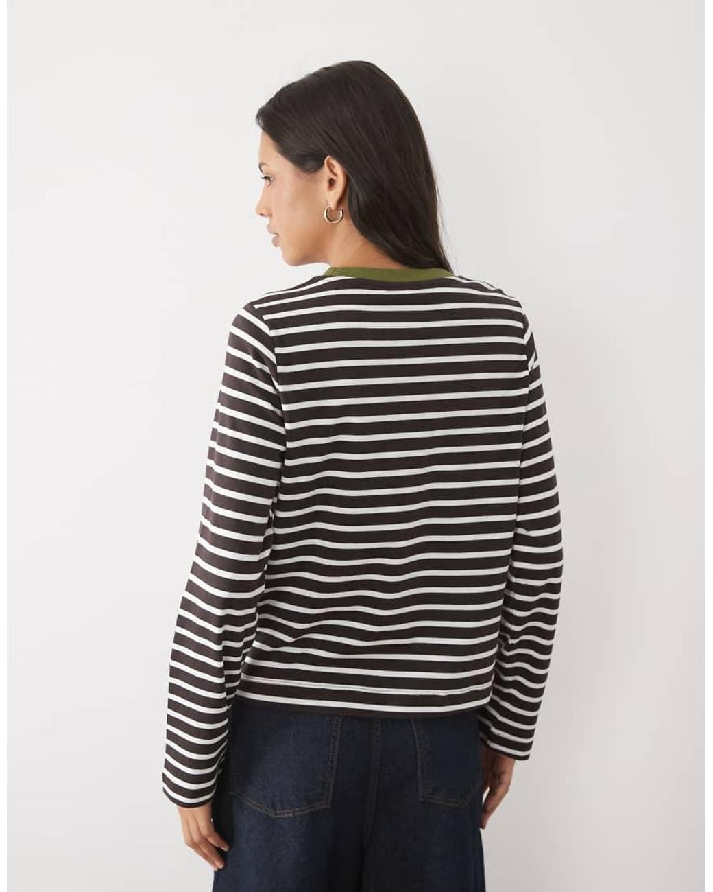 Vero Moda Black Long Sleeve Stripe T-shirt With Contrast Rib Collar