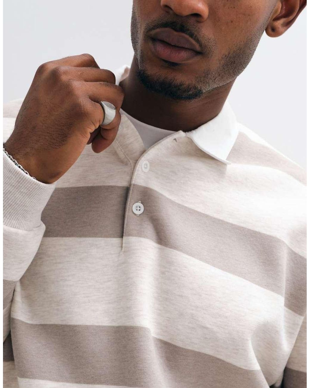 ASOS Natural Relaxed Rugby Polo Sweatshirt for men