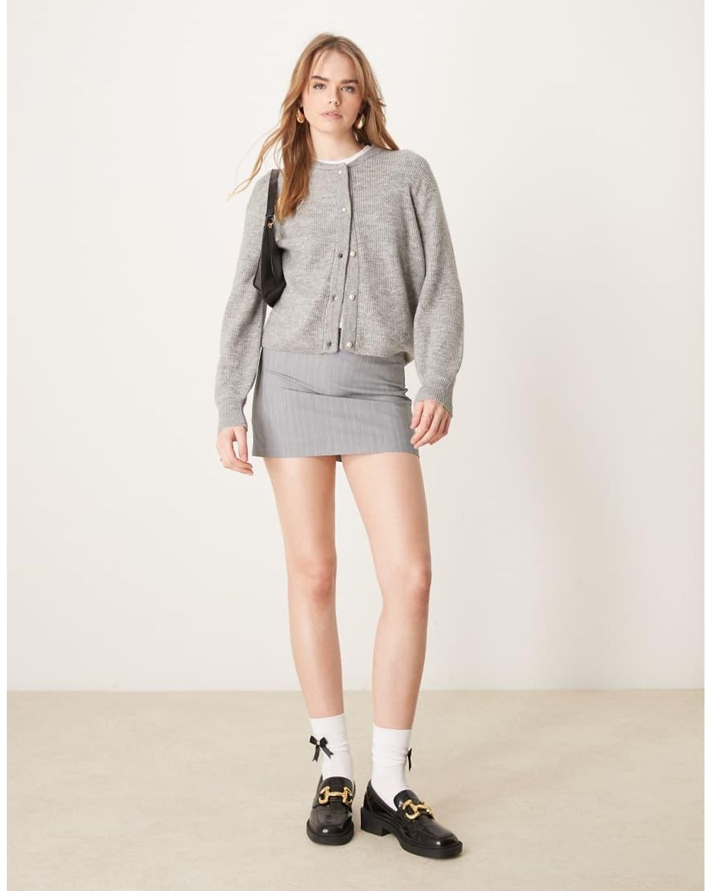 Jdy Gray Ribbed Cardigan With Pearl Buttons