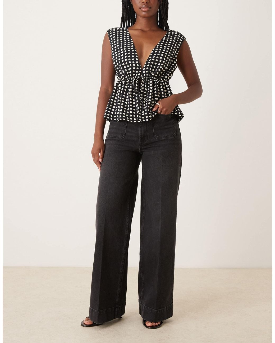 ASOS High Waist Wide Leg Jeans With Front Pockets in Black | Lyst