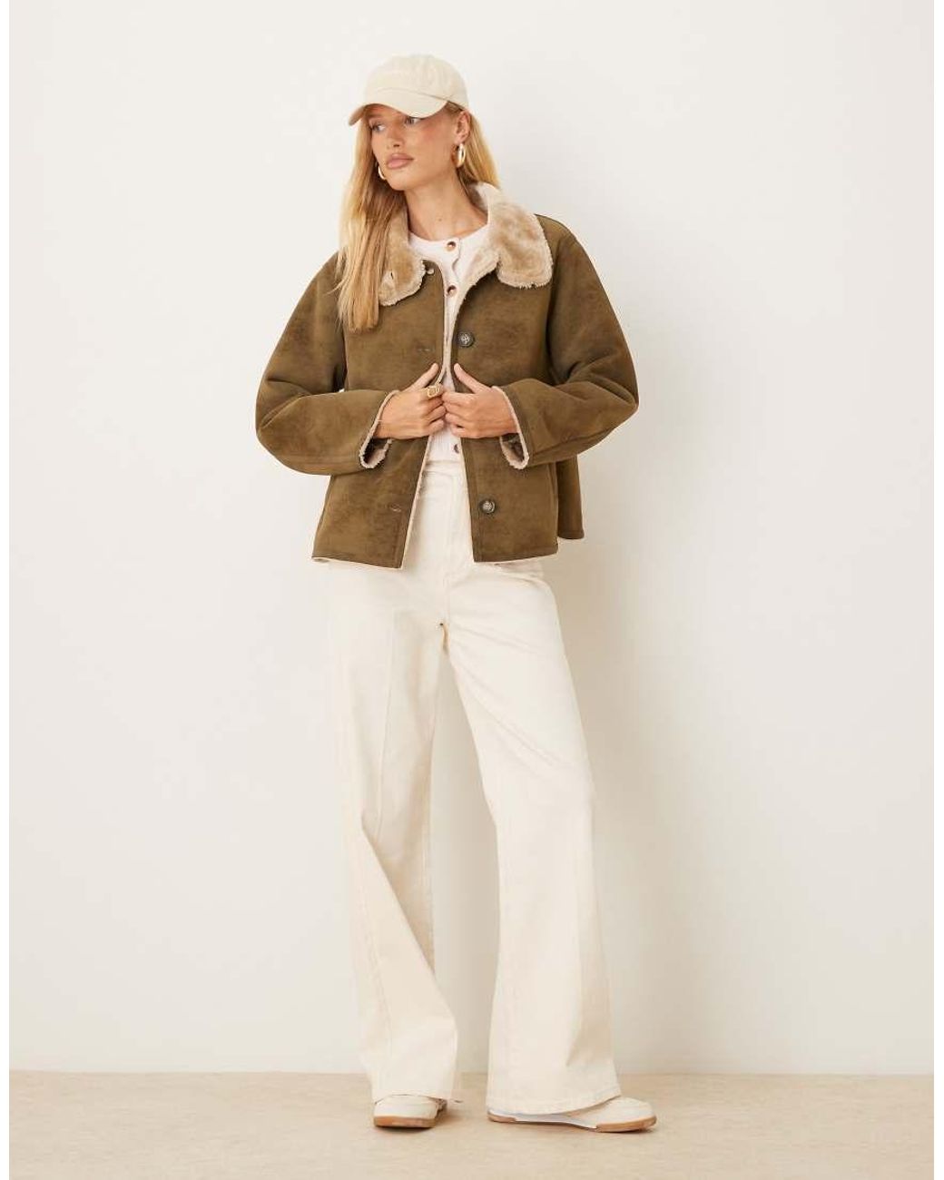 ASOS Natural Funnel Neck Faux Suede Bonded Jacket