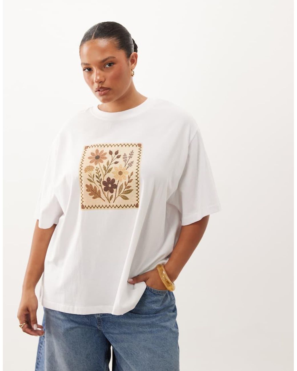 ASOS White Asos Design Curve Oversized Flower Crochet Graphic Top