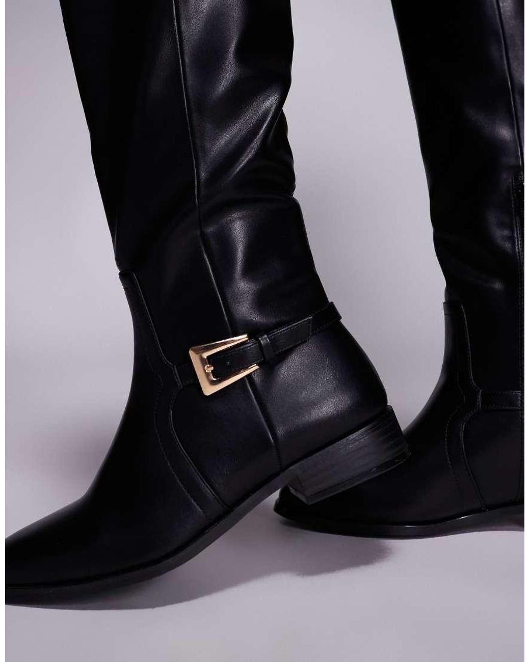 Public Desire Black Mackie Knee Boots With Buckle