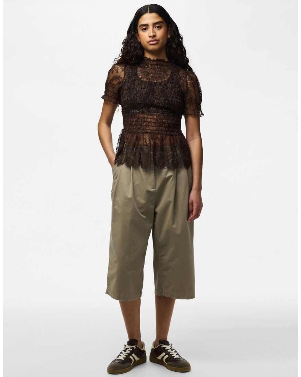 Pieces Brown Short Sleeved Top