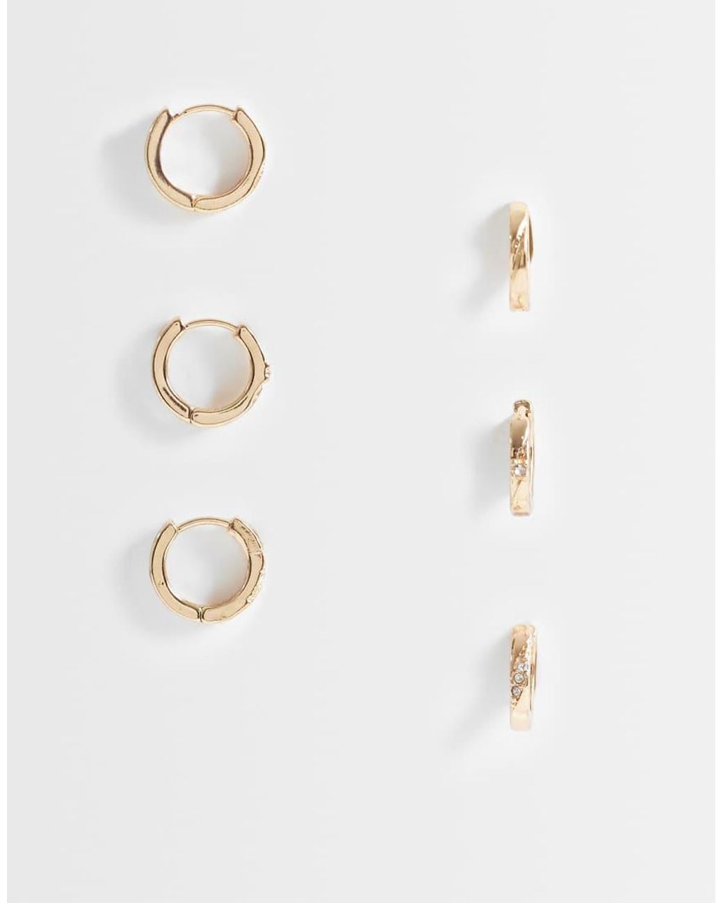 Pieces White 3 Pack Embellished Small Chunky Hoop Earrings