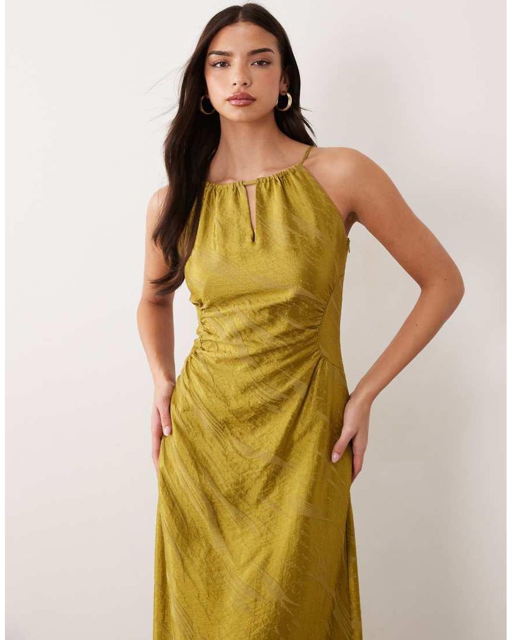 Y.A.S Yellow Cinched Waist Textured Satin Maxi Dress
