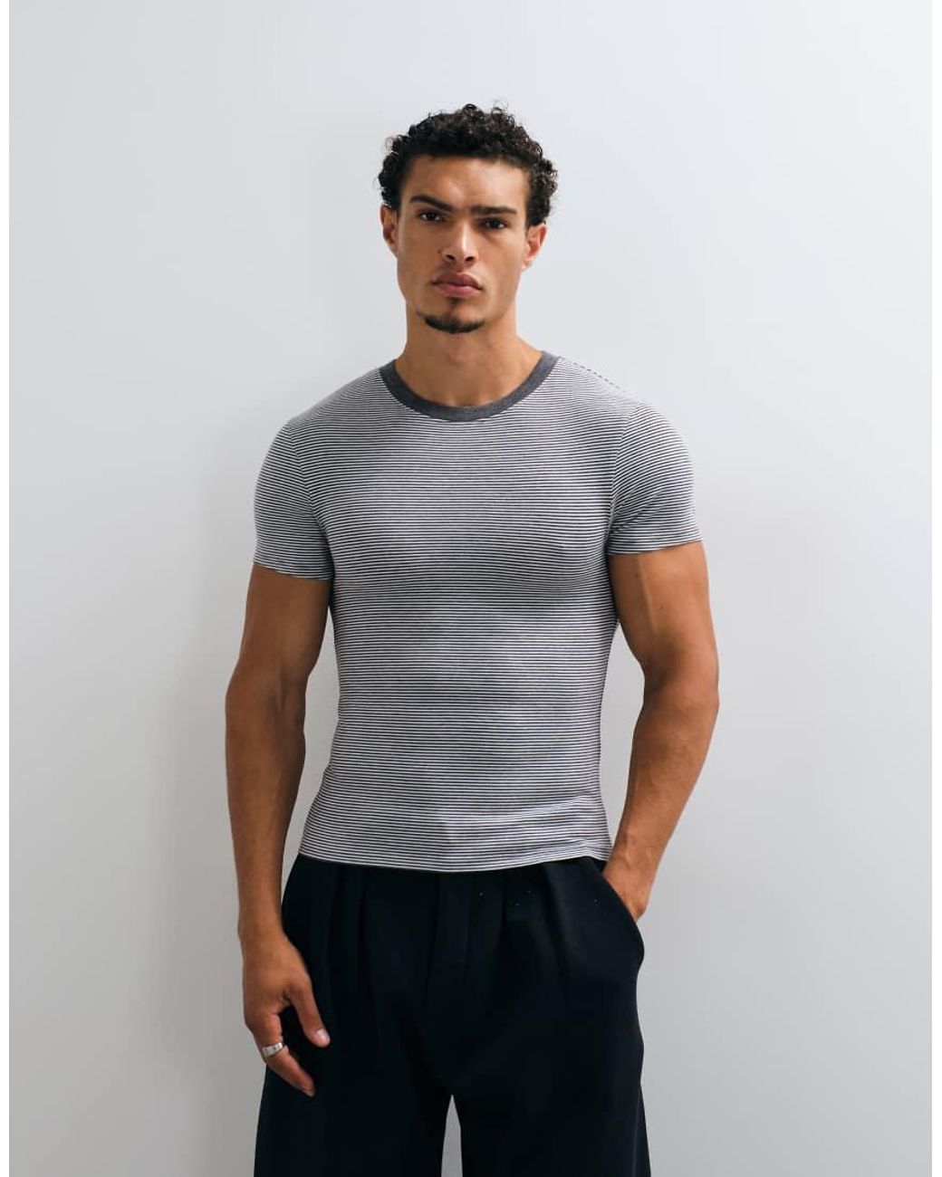 Collusion Gray Fitted T-Shirt for men