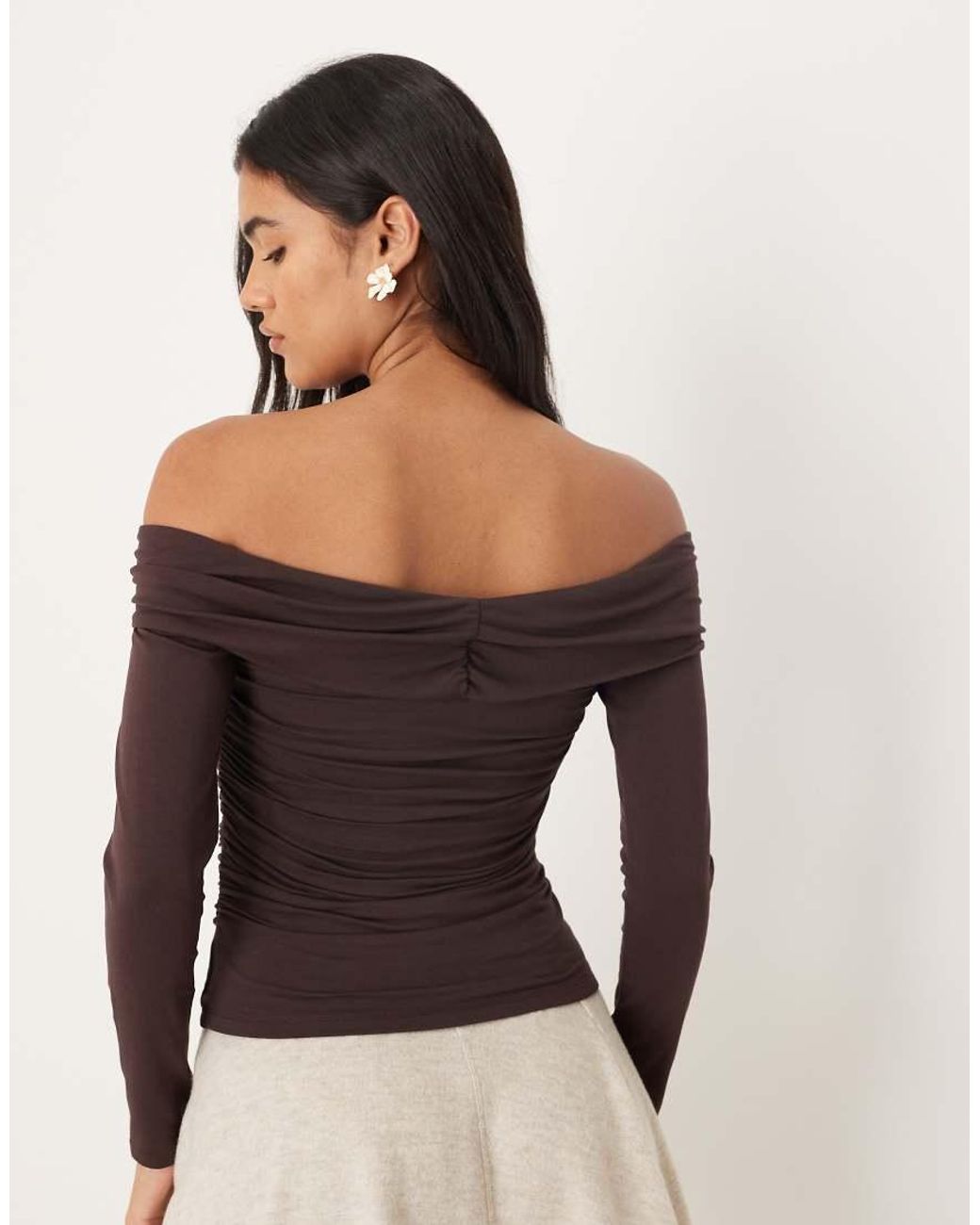 Abercrombie & Fitch Brown Off The Shoulder Long Sleeve Hardware Detail Top