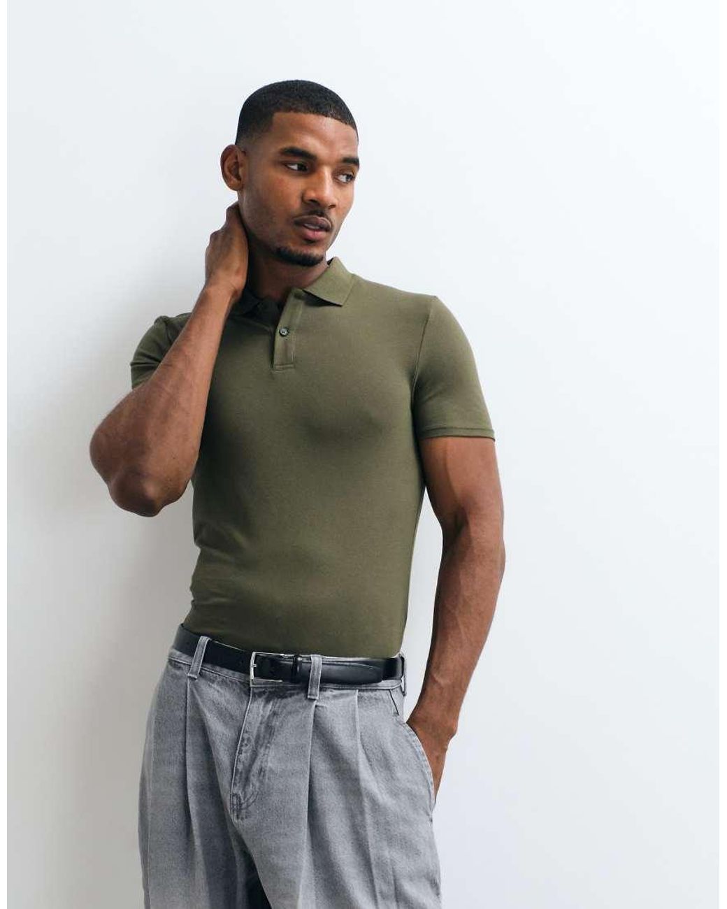 ASOS Green Essentials Muscle Fit Polo for men