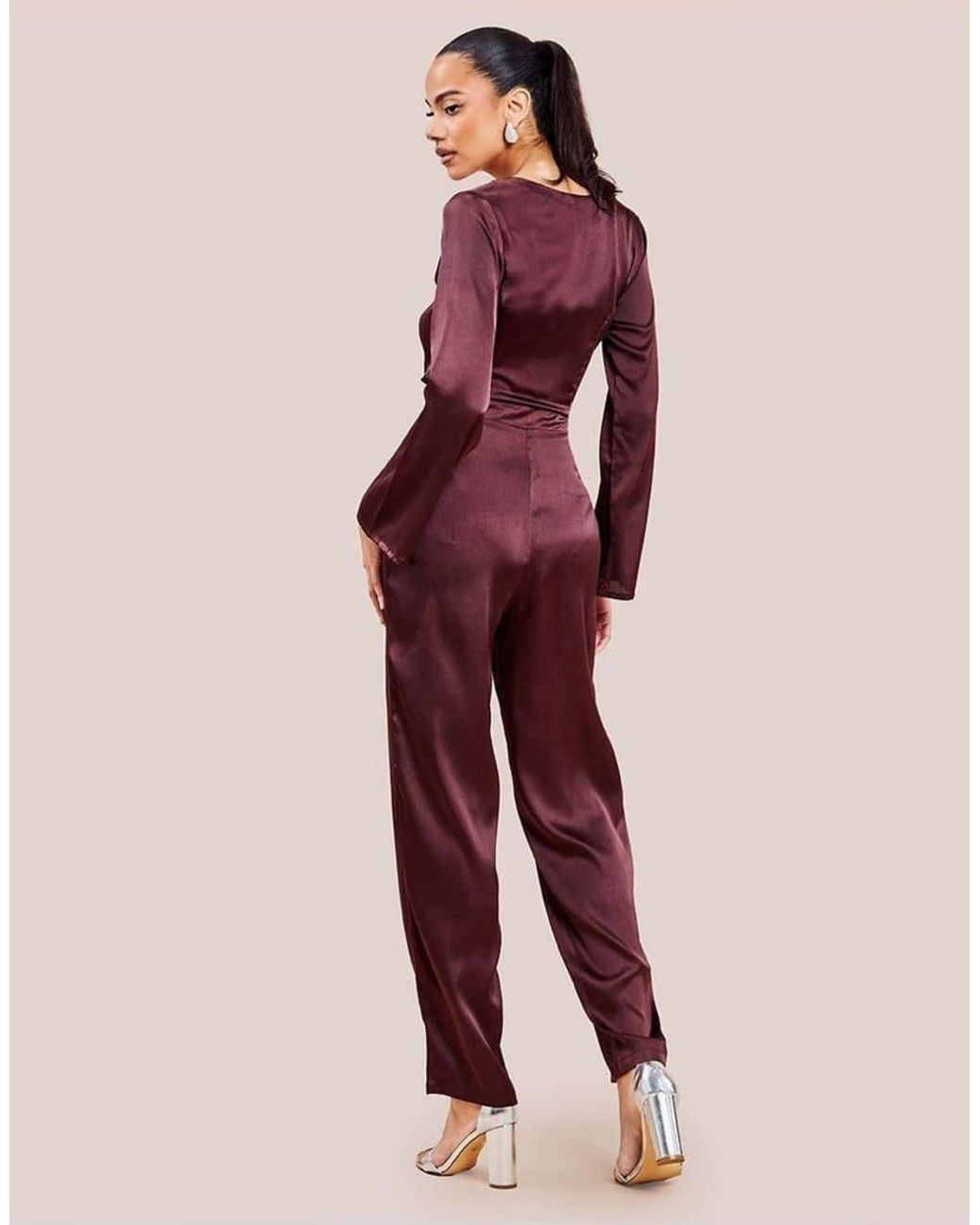 Goddiva Pink Cut Out Satin Jumpsuit