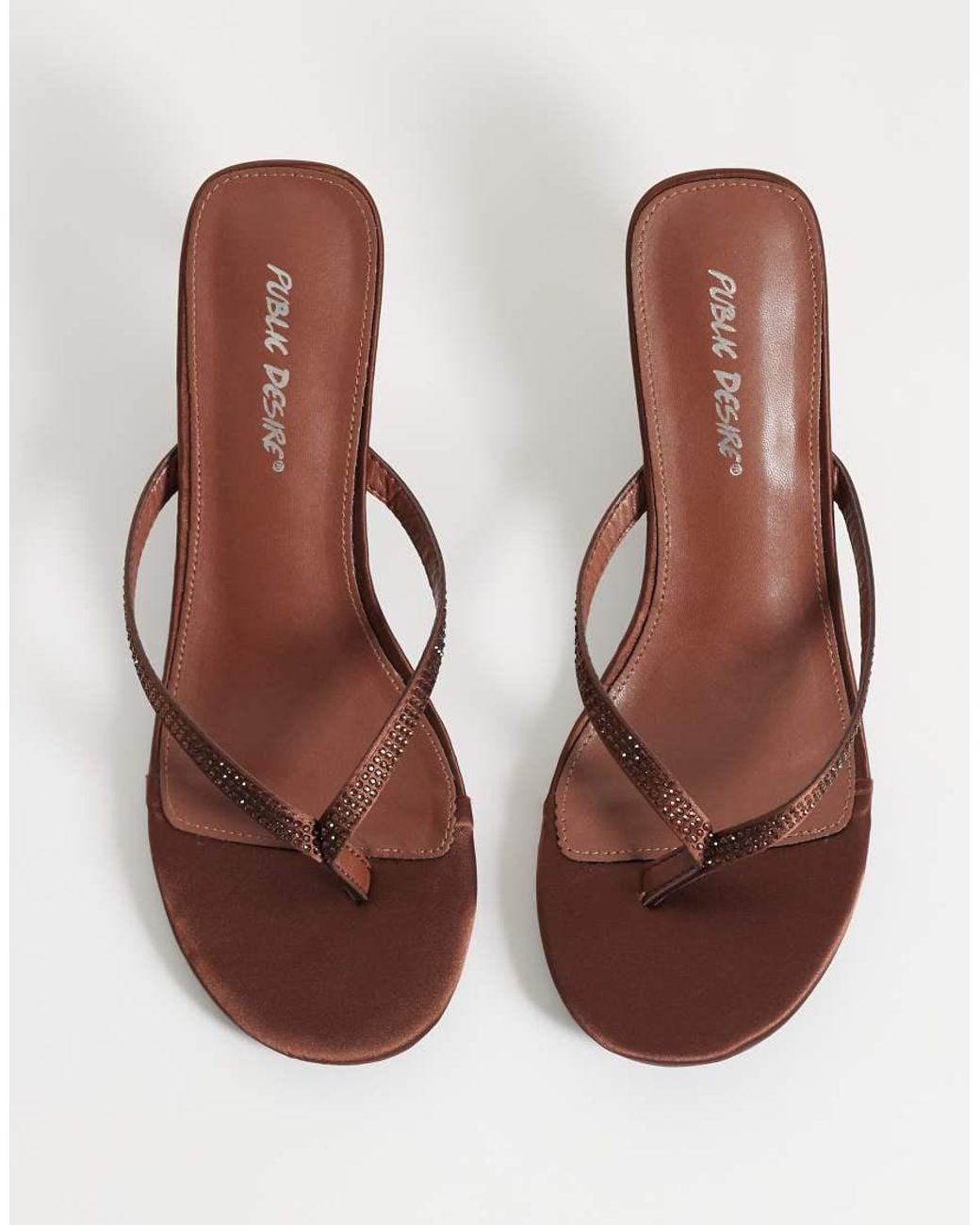 Public Desire Brown Evermore Kitten Heel Toe Thong Sandals