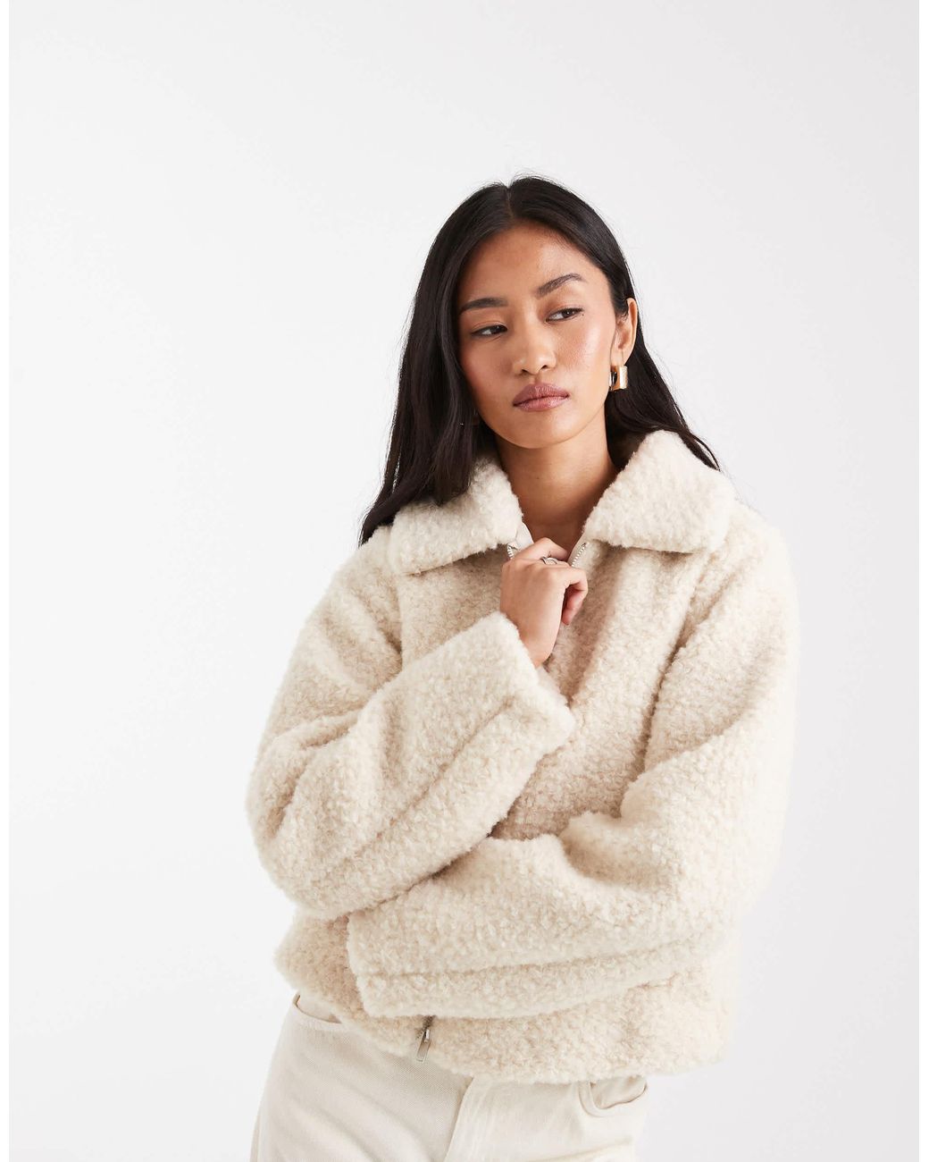 Threadbare White Short Borg Jacket