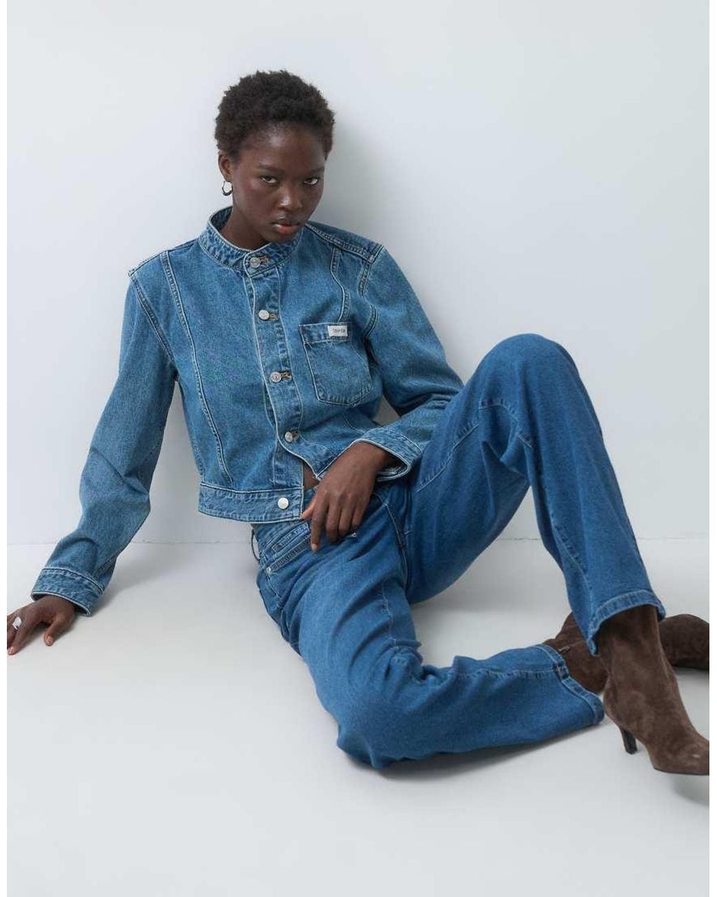 Vero Moda Blue Flora High Rise Straight Leg Jeans With Belt