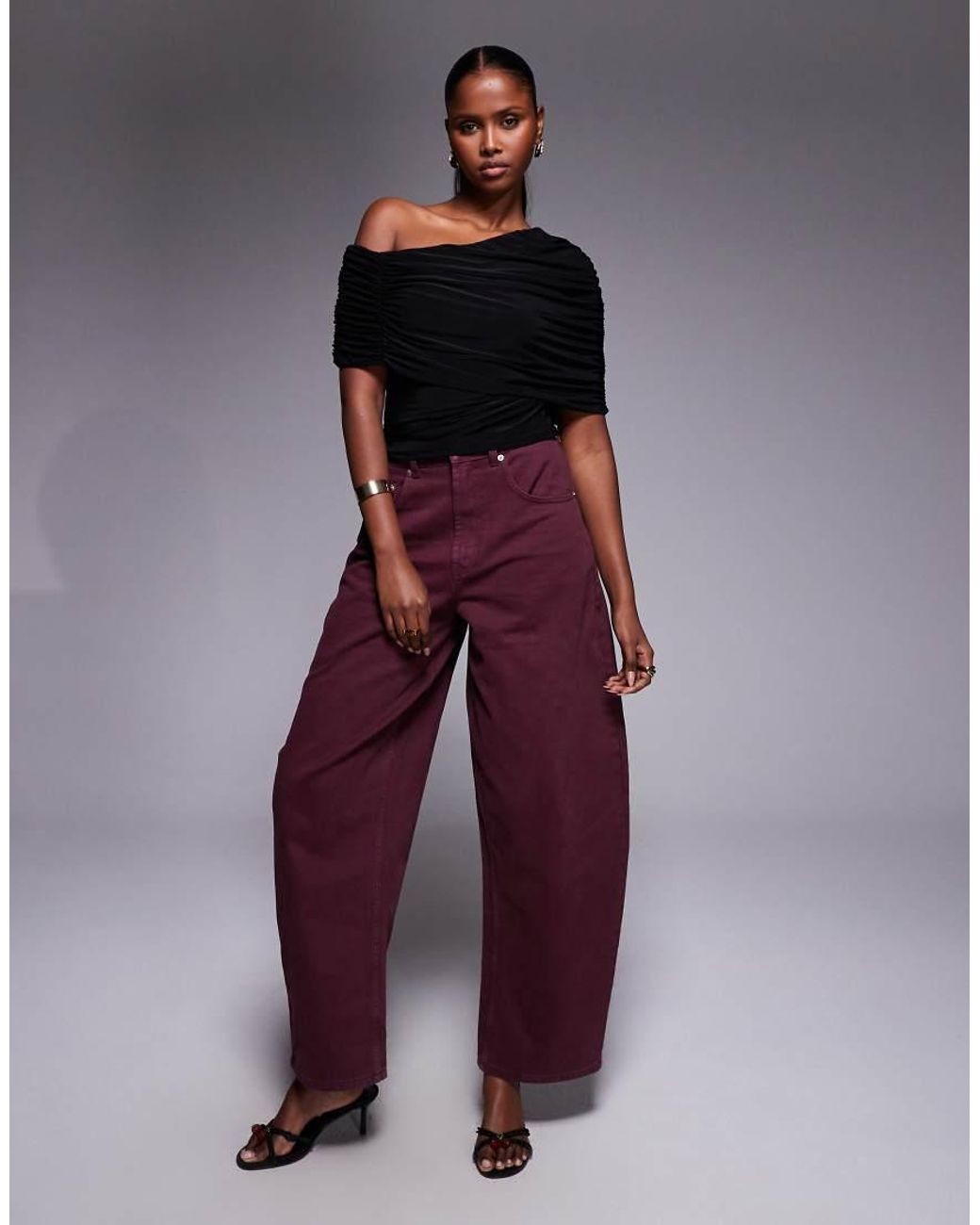 ASOS Black Slinky Asymmetric Cape Shoulder Top